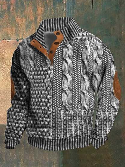 Men's Casual Retro Cashmere Stand Collar Button Sweatshirt