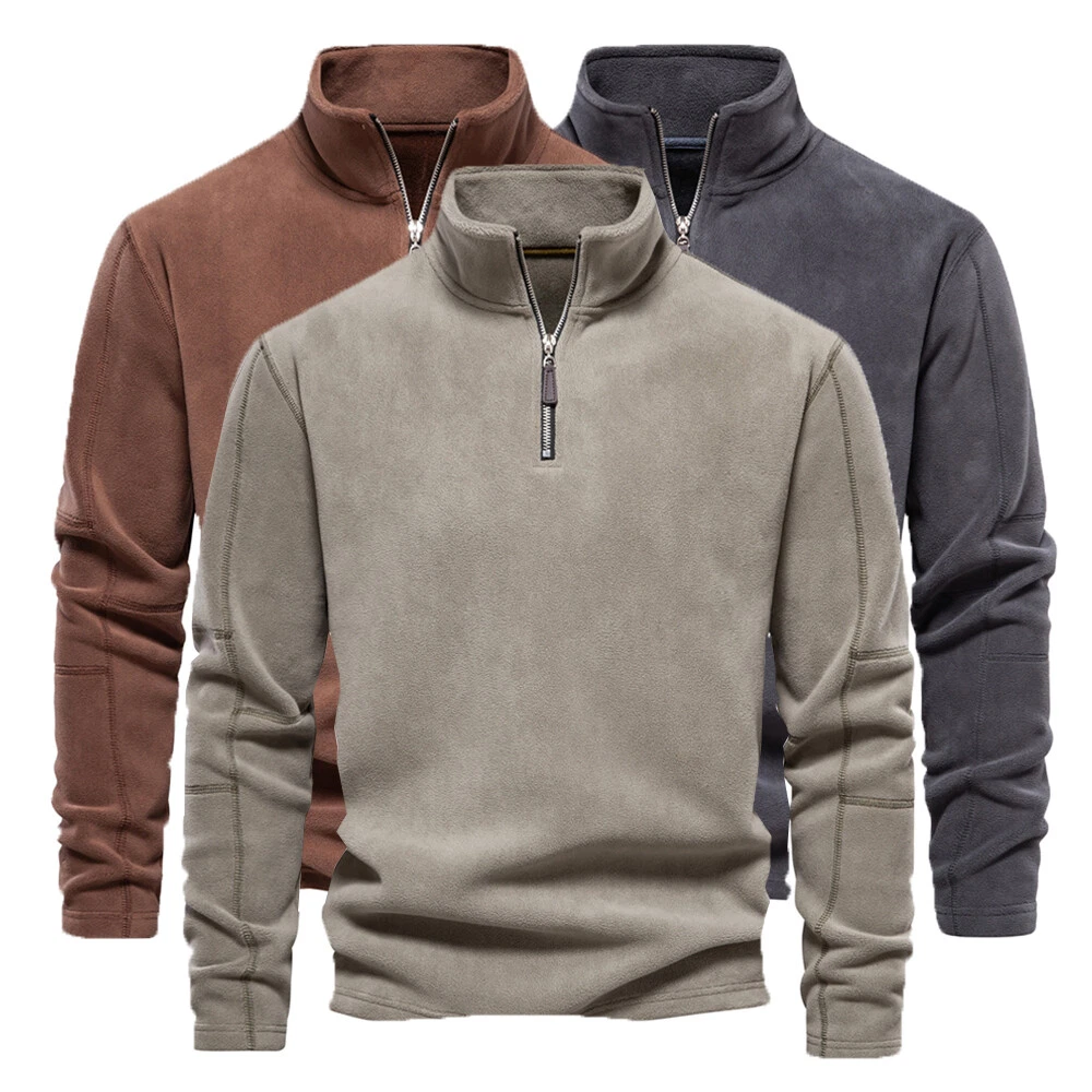 Men's Stand Collar Half Zip Long Sleeve Hoodie Sweatshirt Fleece Pullover
