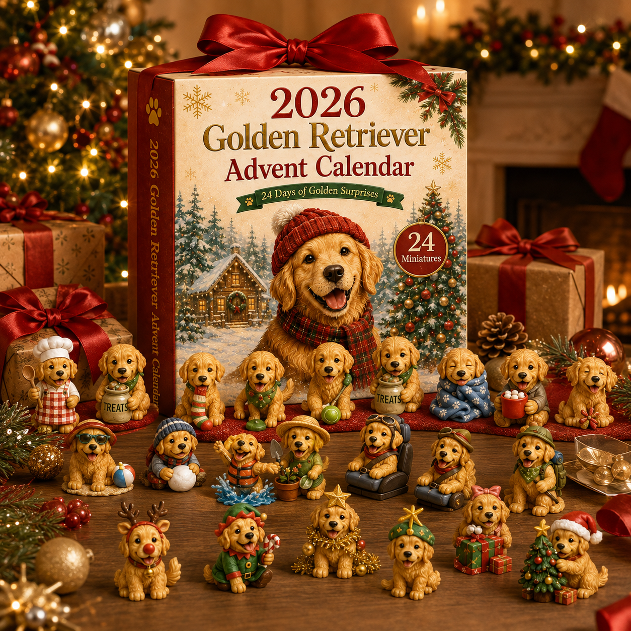 2026 Golden Retriever Advent Calendar holiday display