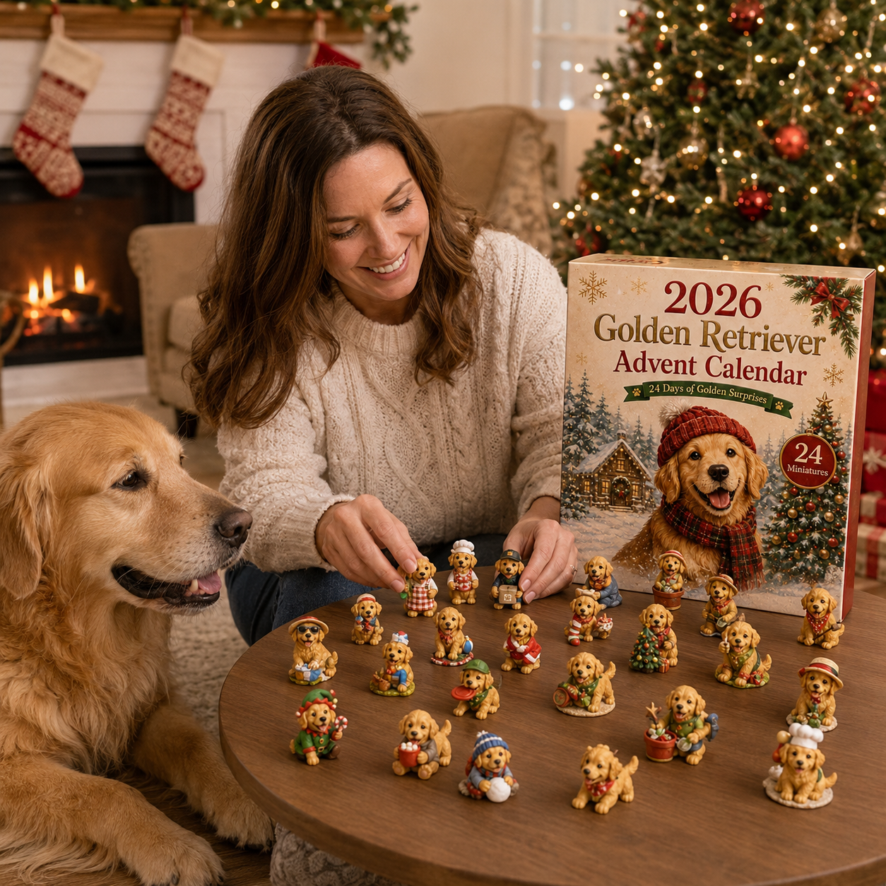 Golden Retriever owner displaying Golden Retriever Advent Calendar