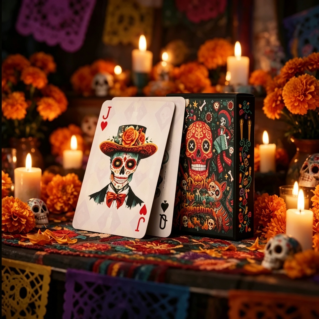 💀 Día de los Muertos Playing Cards – 54 Unique Skull Art Designs, Premium Blue Core Poker Deck