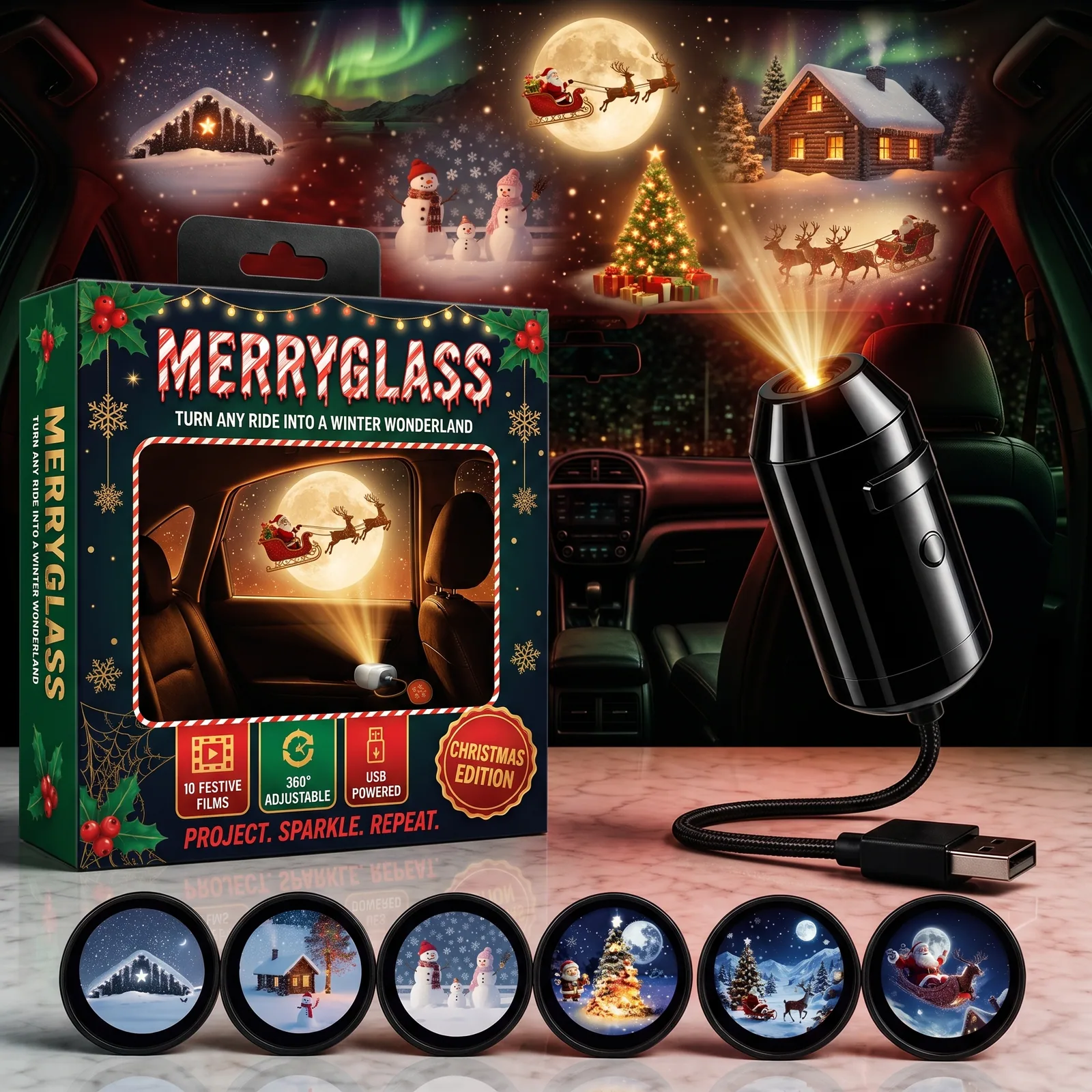 USB Car Window Holiday Projector