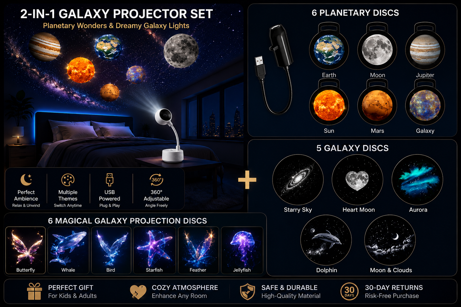 🌌Galaxy & Ocean Light Projector – USB Ambient Night Light