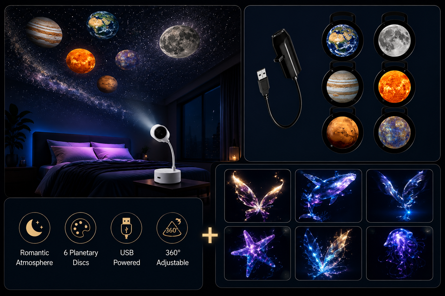 🌌Galaxy & Ocean Light Projector – USB Ambient Night Light