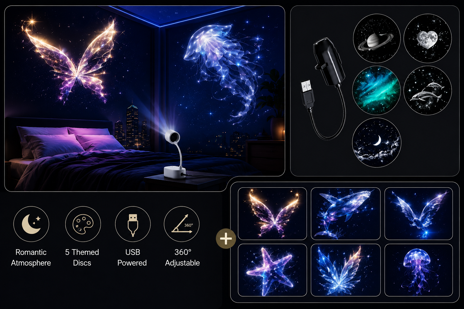 🌌Galaxy & Ocean Light Projector – USB Ambient Night Light
