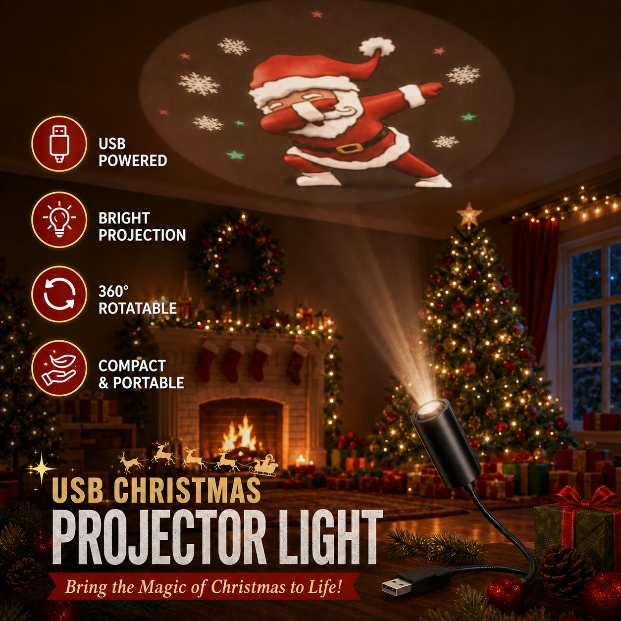 ✨Plug-&-Play HD Christmas Projector – 6 or 10 Festive Scenes