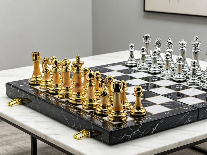 Premium Gold & Silver Weighted Marble Chess Set
