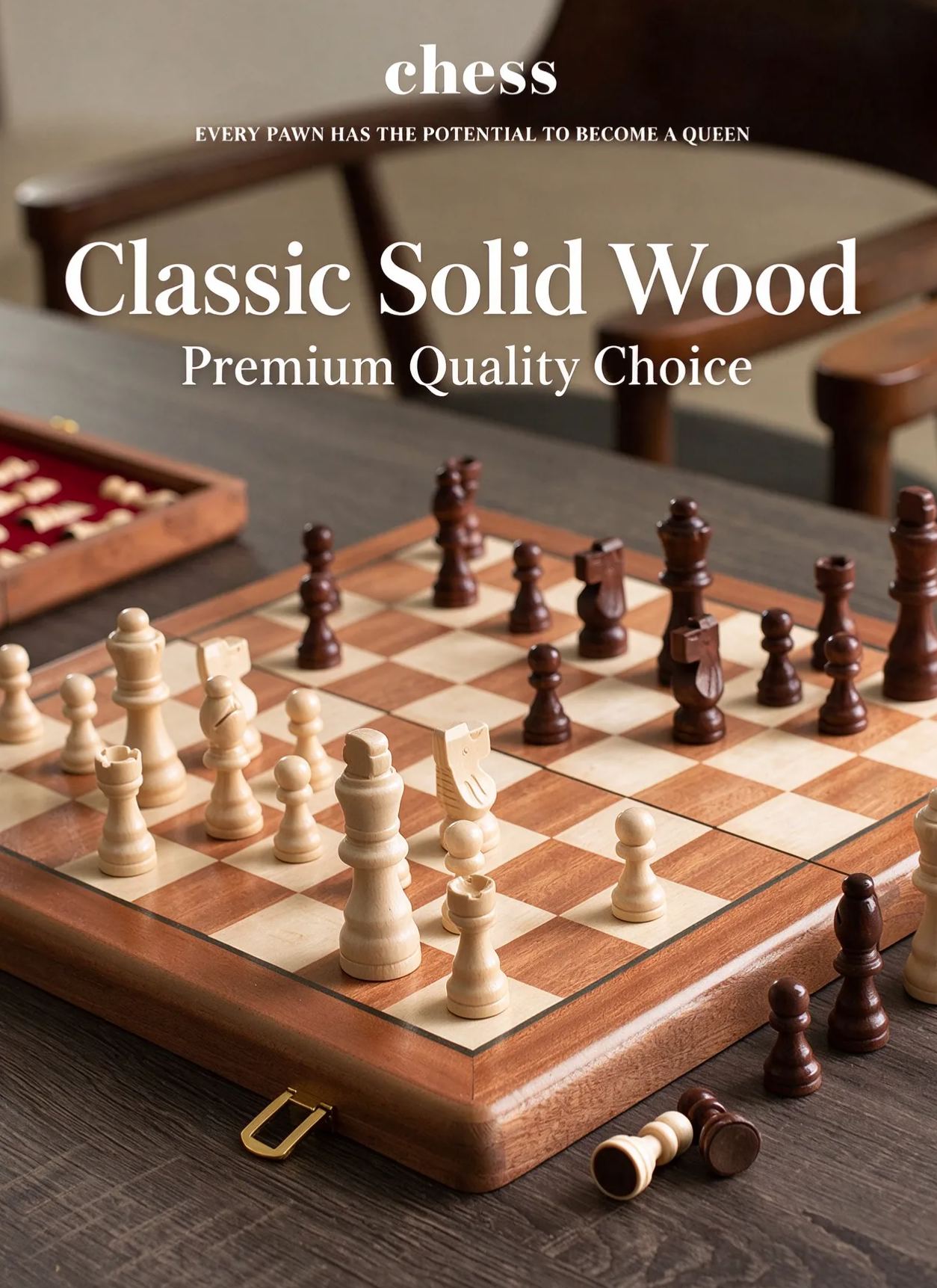 Classic Handmade Solid Wood Magnetic Chess Set