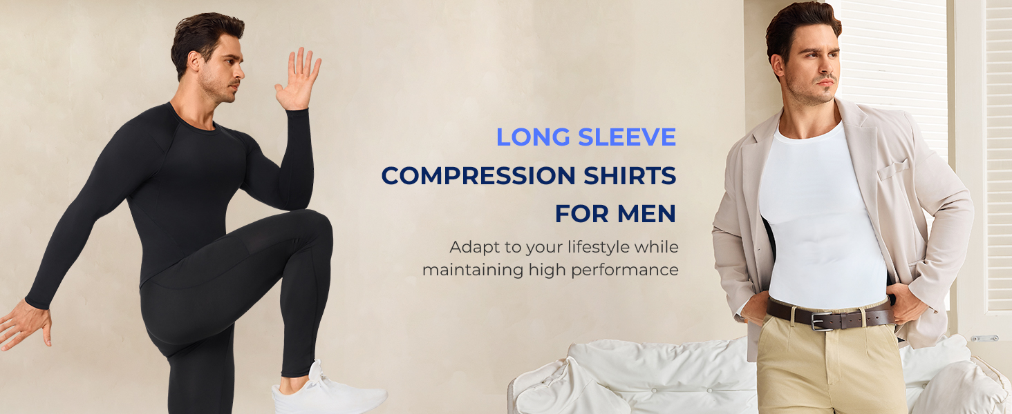 TAILONG Long Sleeve Compression Shirts for Men - Athletic Base Layer Workout Shirt Crew Neck Undershirt