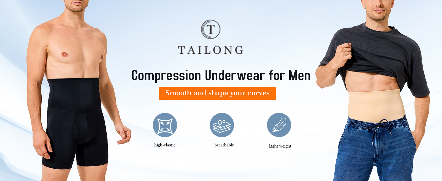 TAILONG Mens Shapewear Tummy Control Shorts Compression Underwear Slimming Body Shaper Boxer Briefs