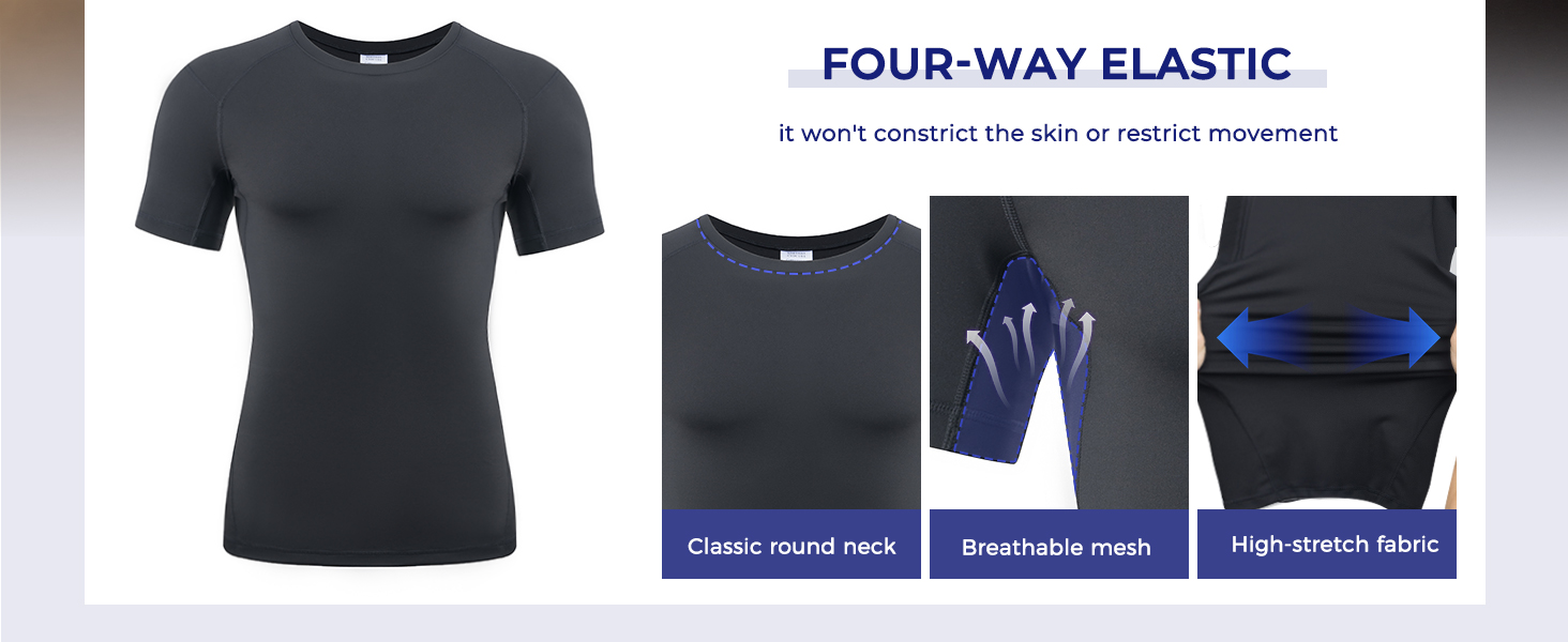 Mens Compression Shirt - Slimming Undershirt Body Shaper, Short Sleeve Shapewear Tank Top for Workout Athletic
