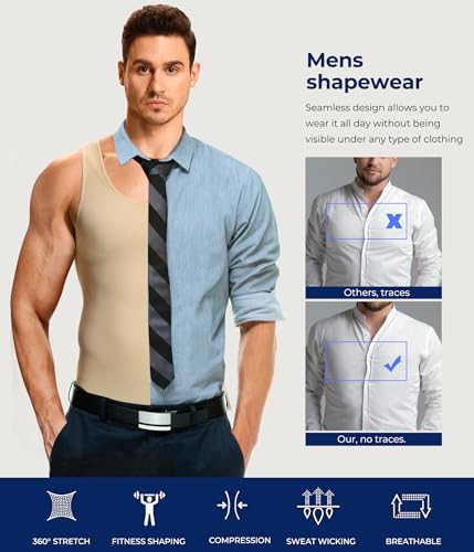 Compression Shirts for Men Shapewear Slimming Body Shaper Waist Trainer - image 6
