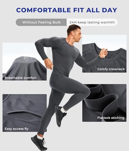 Thermal Underwear for Men - Long Johns with Fleece Lined Base Layer Cold - image 4