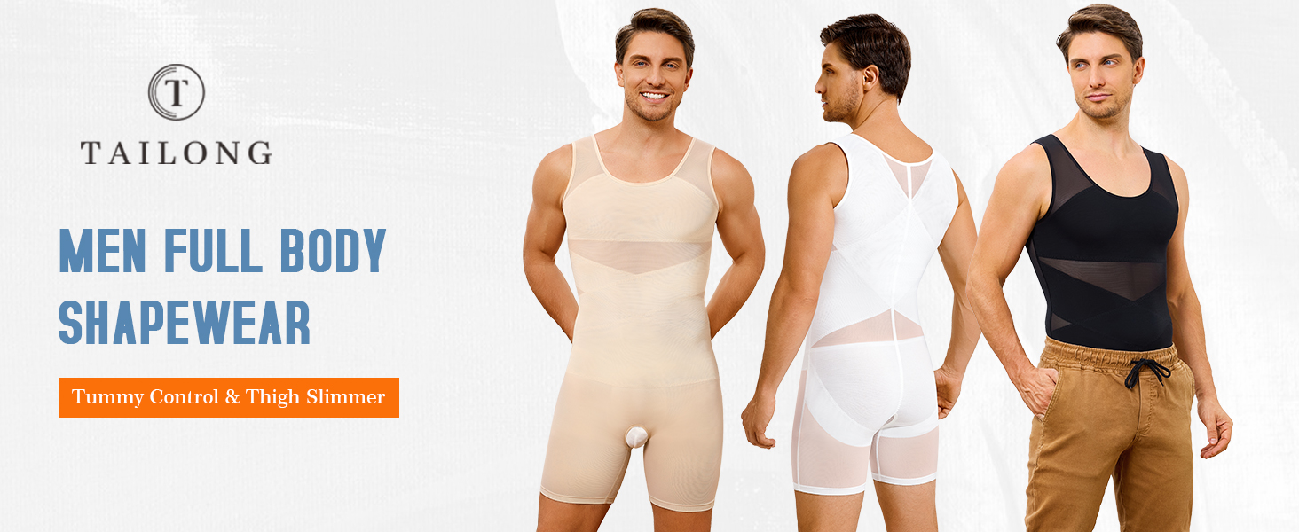 TAILONG Mens Shapewear Tummy Control Full Body Shaper Sleeveless Compression Shirt Men Bodysuit Fajas Para Hombres