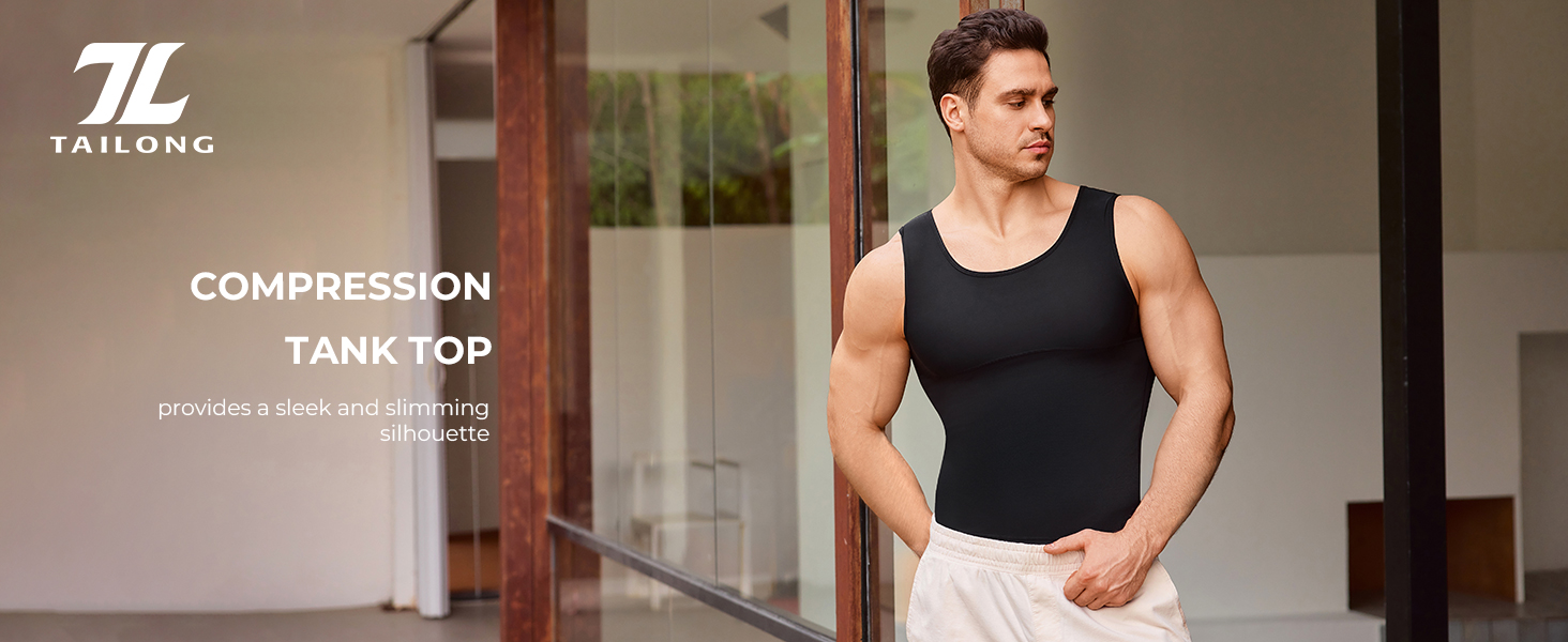 TAILONG Compression Shirt Men Shapewear - Slimming Undershirt Body Shaper Tank Top Workout Shirts