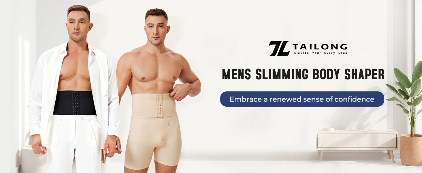 TAILONG Men's Shapewear Tummy Control Shorts High Waist Underwear Slimming Body Shaper Compression Boxer Brief
