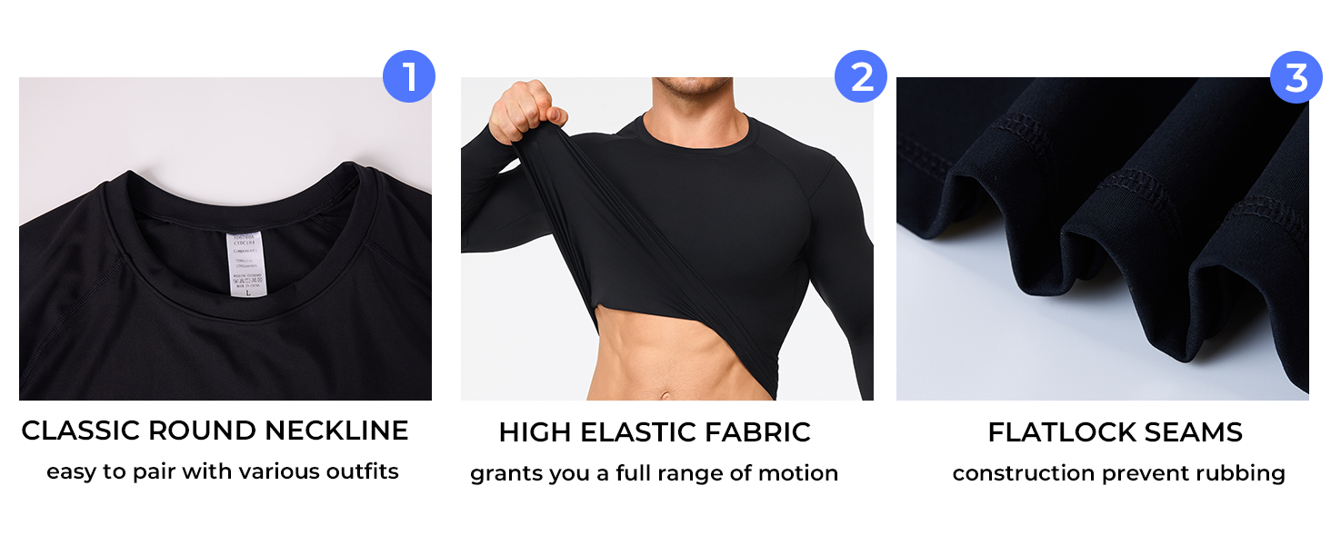 TAILONG Long Sleeve Compression Shirts for Men - Athletic Base Layer Workout Shirt Crew Neck Undershirt