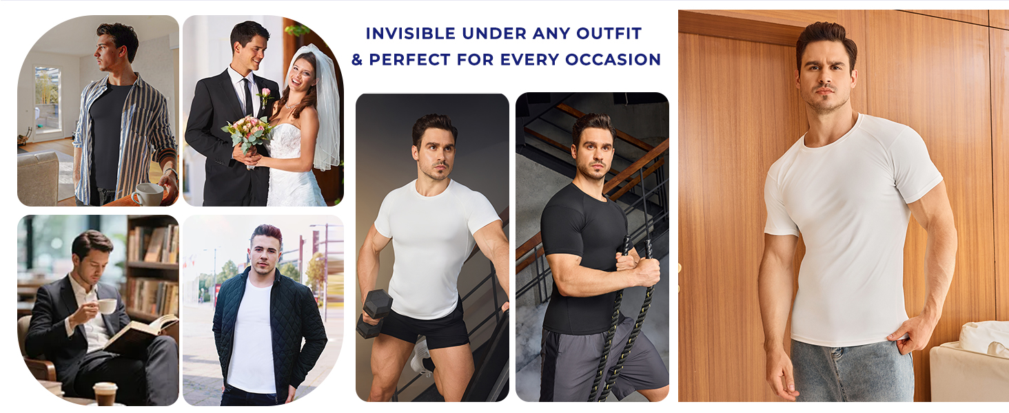 Mens Compression Shirt - Slimming Undershirt Body Shaper, Short Sleeve Shapewear Tank Top for Workout Athletic