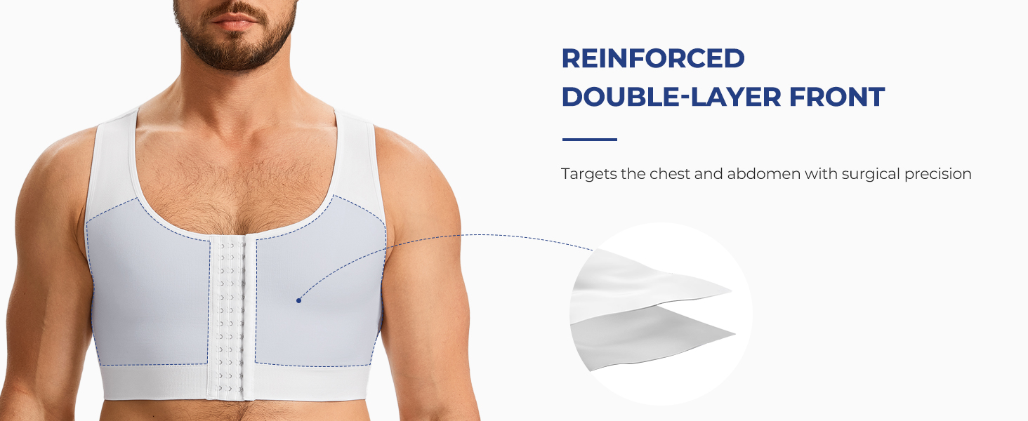 Men's Gynecomastia Compression Shirt - Chest Binder Tank Top for Man Boobs, Double Layer Chest Vest Undershirt