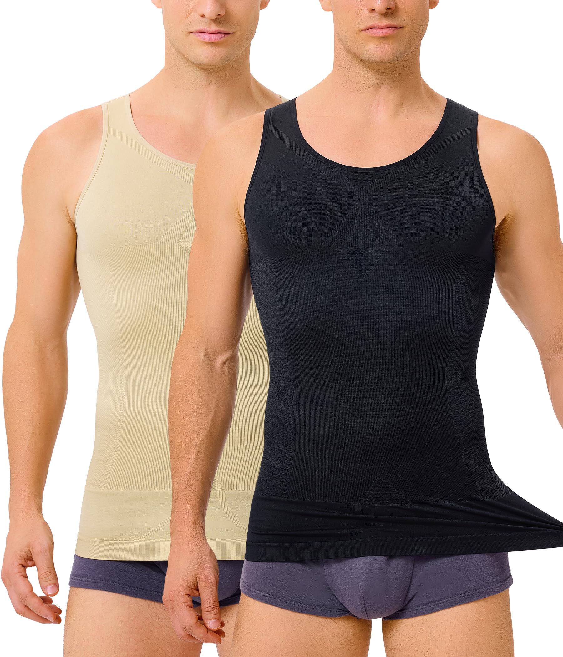 2 Pack Compression Shirt Men Body Shaper Slimming Shirt Tank Top Shapewear - image 1