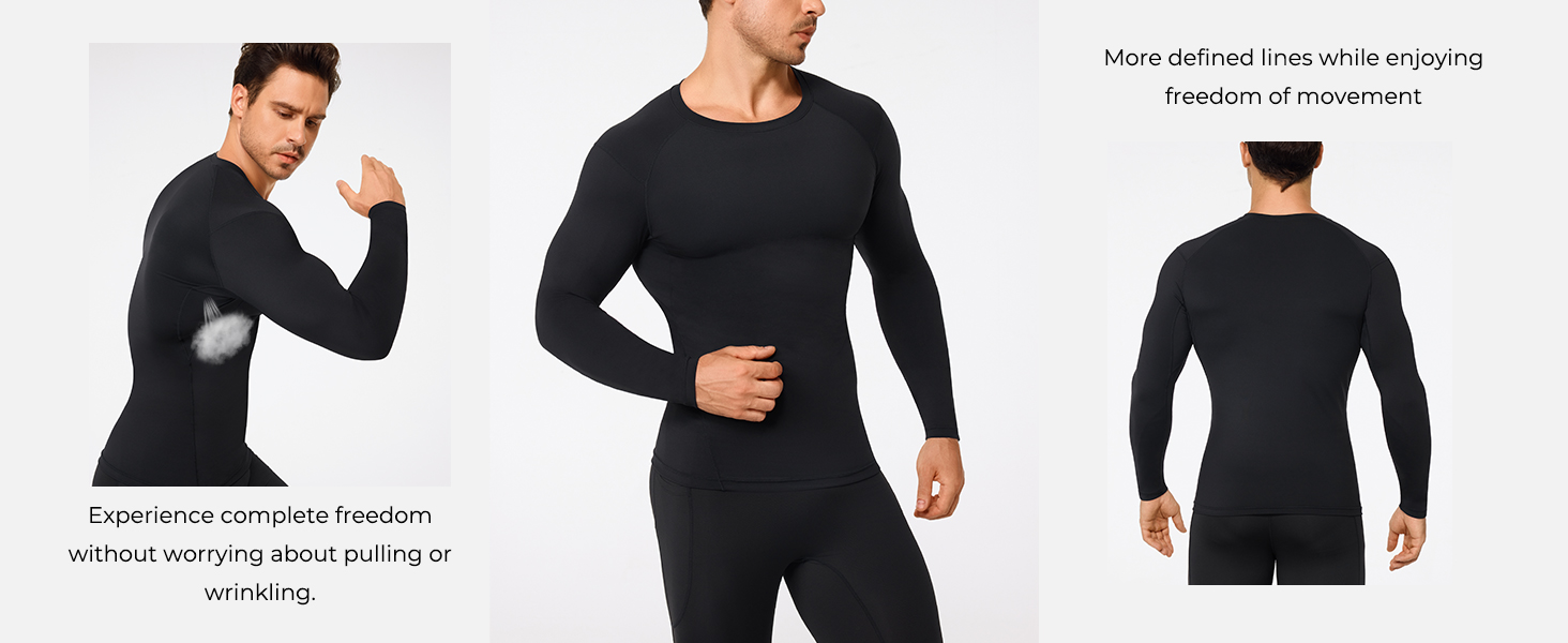 TAILONG Long Sleeve Compression Shirts for Men - Athletic Base Layer Workout Shirt Crew Neck Undershirt