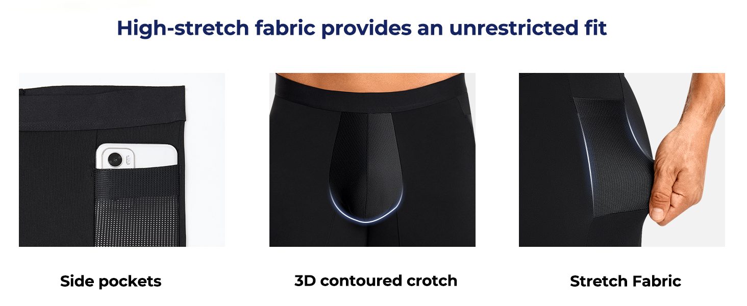 TAILONG Men's Compression Shorts with Side Pocket, Breathable Mesh Running Compression Underwear Workout Shorts for Athletic