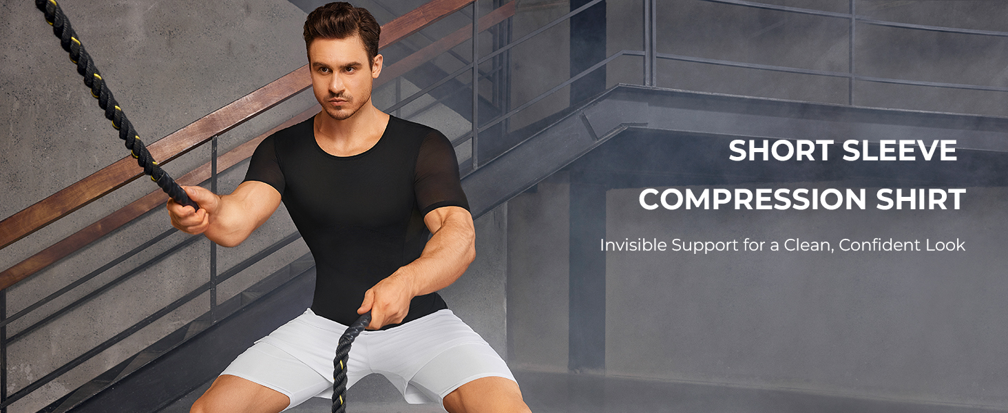 Short Sleeve Compression Shirt Men - Shapewear Slimming Body Shaper Tank Top Undershirt Workout Shirts
