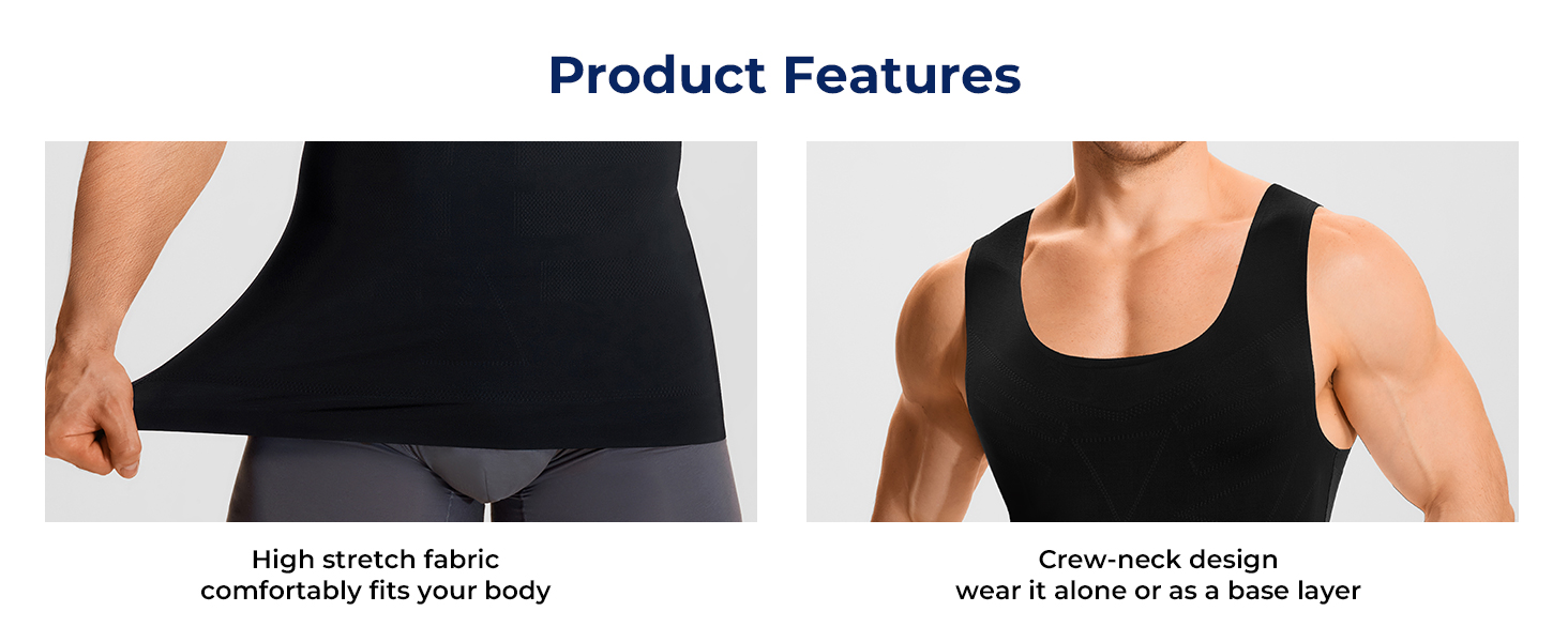 TAILONG Compression Shirt Men - Slimming Undershirt Body Shaper Vest, Compression Tank Top Shapewear Tummy Control