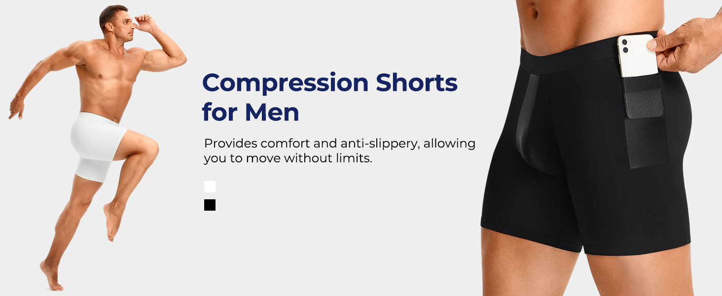 TAILONG Men's Compression Shorts with Side Pocket, Breathable Mesh Running Compression Underwear Workout Shorts for Athletic