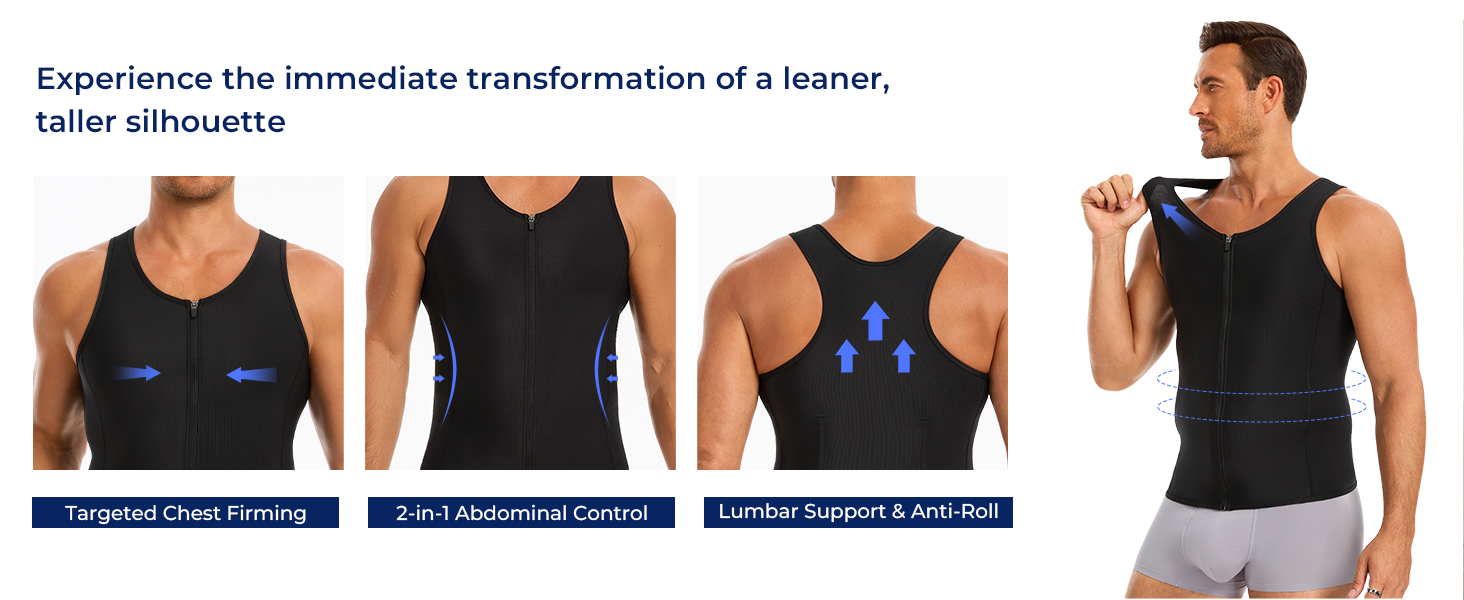 Men's Compression Shirt - Shapewear Slimming Undershirt Tummy Control & Gynecomastia Vest Body Shaper Tank Top