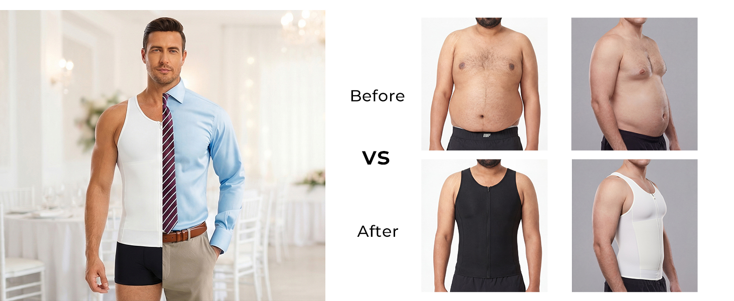 Men's Compression Shirt - Shapewear Slimming Undershirt Tummy Control & Gynecomastia Vest Body Shaper Tank Top