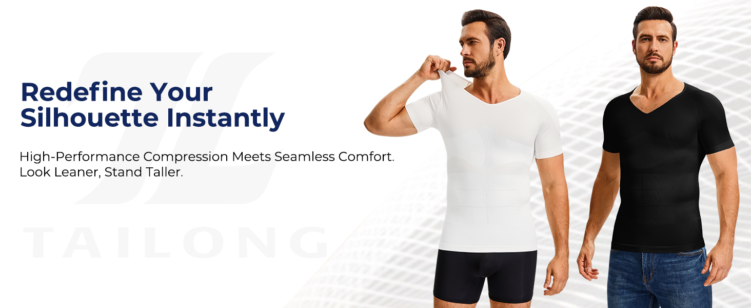 Compression Shirt Men Short Sleeve - Shapewear Slimming Body Shaper T Shirt V Neck Undershirt Workout Tank Top