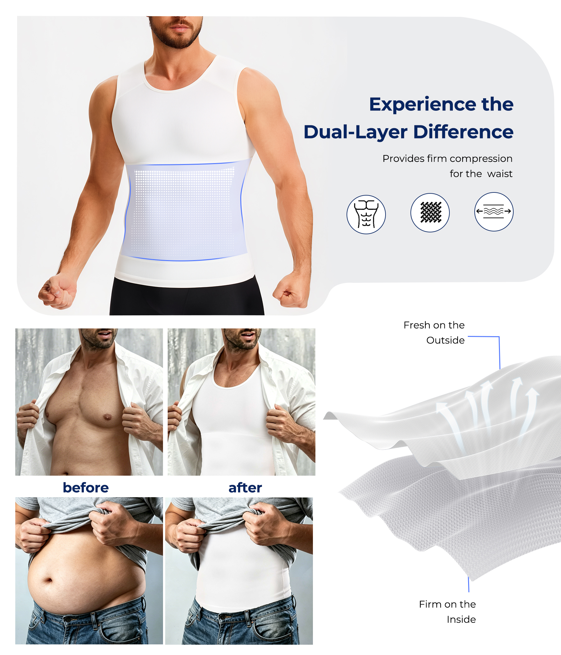 TAILONG Compression Shirt Men Shapewear - Instant Slimming Undershirt for Gynecomastia