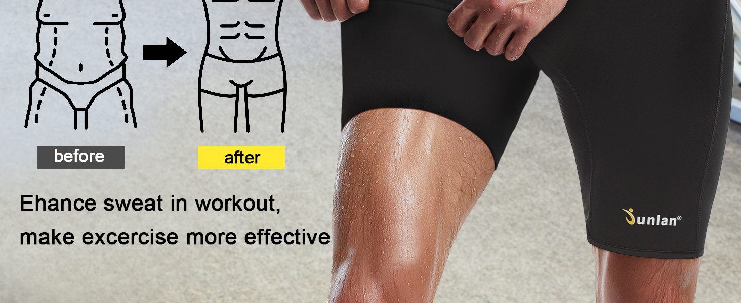 Junlan Sweat Shorts for Men Sauna Suit Mens Body Shaper Sweat Sauna Neoprene Shorts
