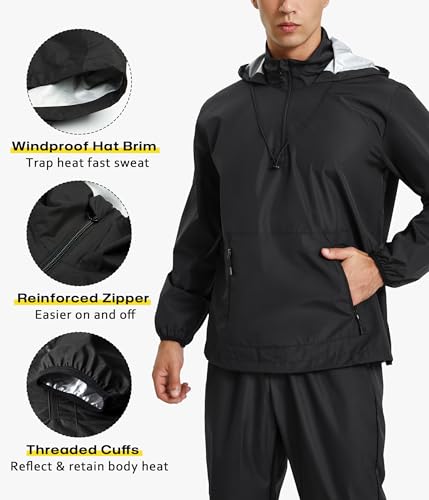 Junlan Sauna Jacket for Men Sweat Jacket Zipper Hoodie Sauna Suit for - image 4