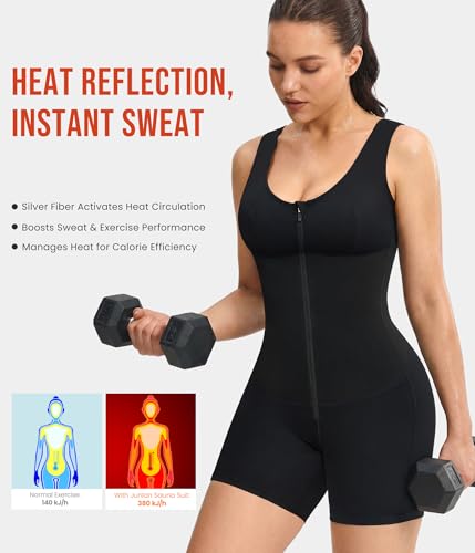 Junlan Sauna Suit Women Full Body Sleeveless Jumpsuit Zipper Waist - image 4