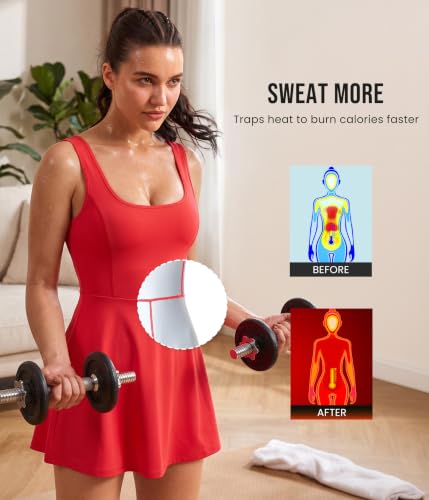 Junlan Sauna Suit Women Workout Dress Built-in Shorts Back V-Neck 2-in-1 - image 5