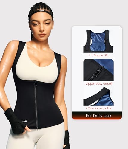 Junlan Sauna Suit Vest Waist Trainer for Women Zipper Sweat Tank Top - image 4