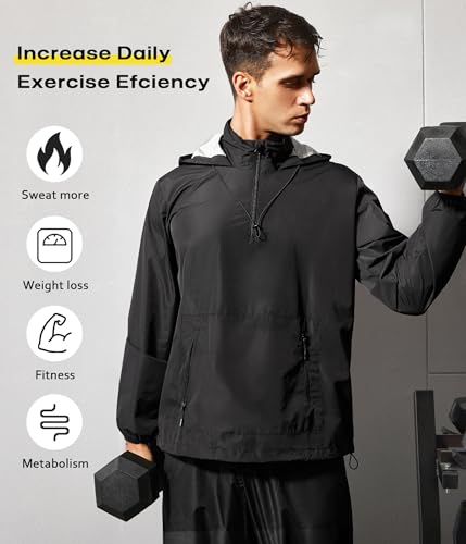 Junlan Sauna Jacket for Men Sweat Jacket Zipper Hoodie Sauna Suit for - image 5