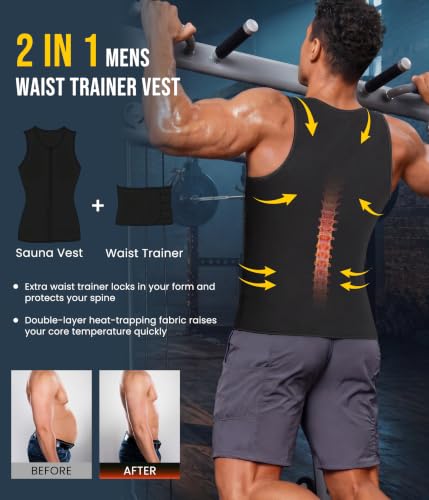 Junlan Waist Trainer Mens Sauna Suit Shirt Sweat Vest Weight Loss Gym - image 5
