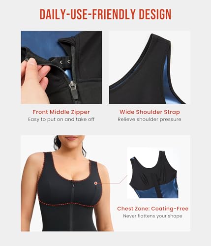Junlan Sauna Suit Women Full Body Sleeveless Jumpsuit Zipper Waist - image 6