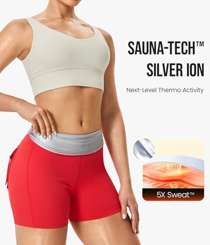 Junlan Sauna Suit Women High Waisted Sweat Shorts Cargo Pockets 4.5" - image 4
