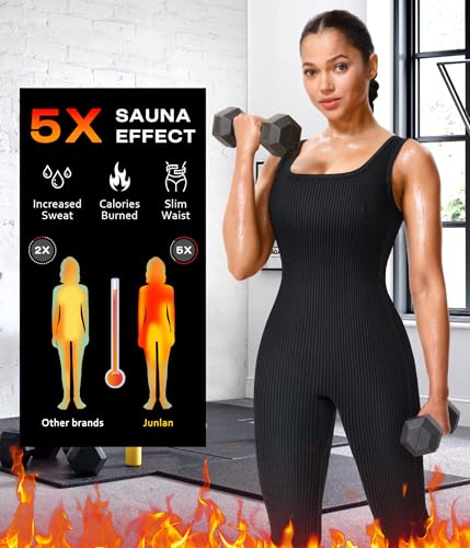 Junlan Sauna Suit Women Waist Trainer Ribbed Sweat Sauna Shirt Full Body - image 4