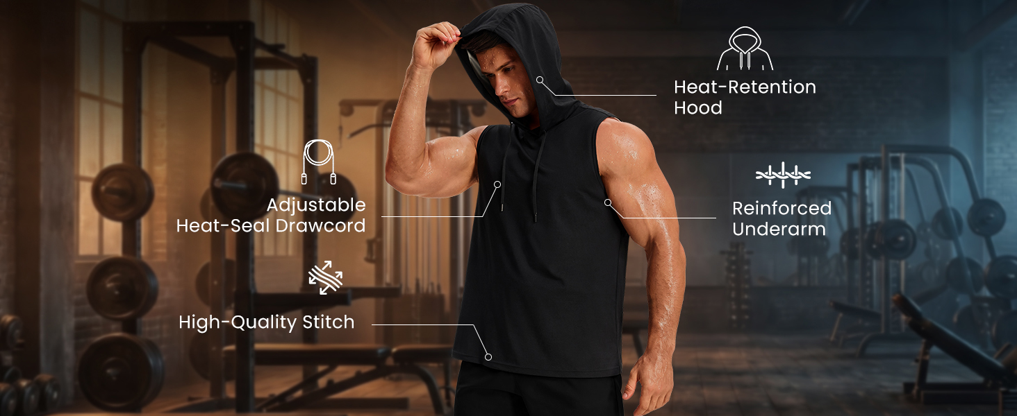 Junlan Sauna Suit for Men - Workout Hoodies for Men Sauna Shirt Gym Shirts Sweat Vest Tank Top