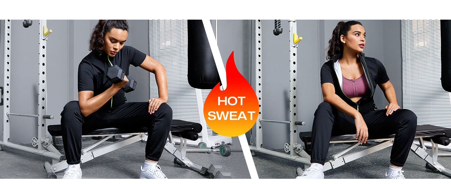 Junlan Sauna Suit Women Full Body Sweat Suit Workout Jumpsuit Sauna Shirt