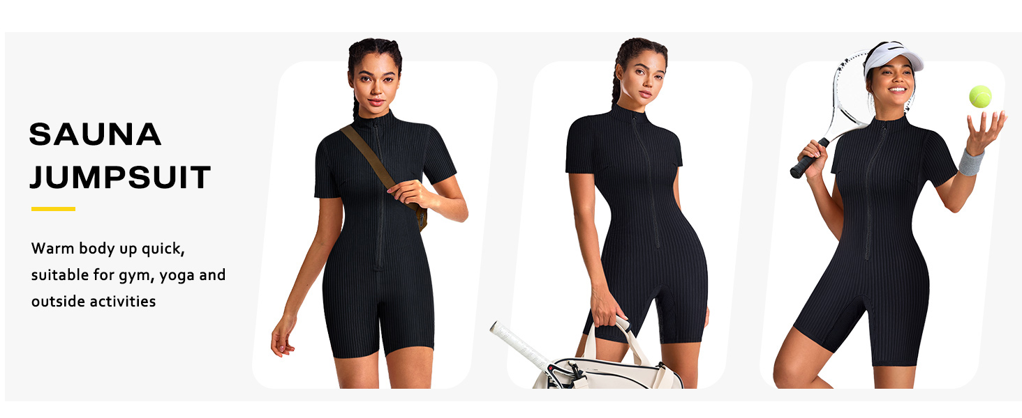 Junlan Waist Trainer Sauna Suit for Women Ribbed Full Body Sweat Suit Shirt