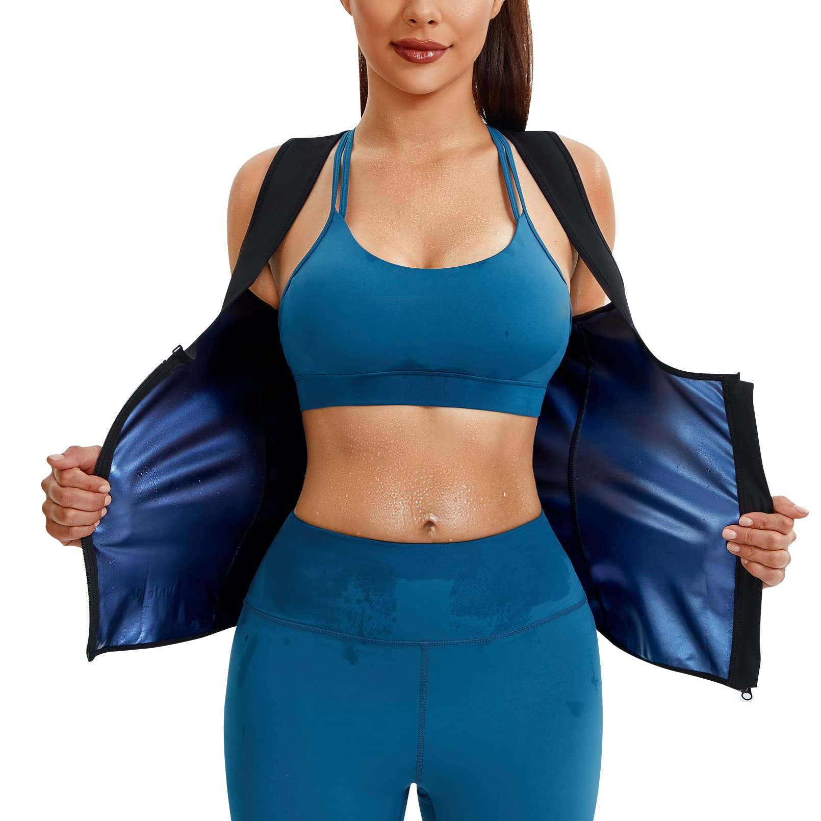 Junlan Sauna Suit Vest Waist Trainer for Women Zipper Sweat Tank Top - image 1