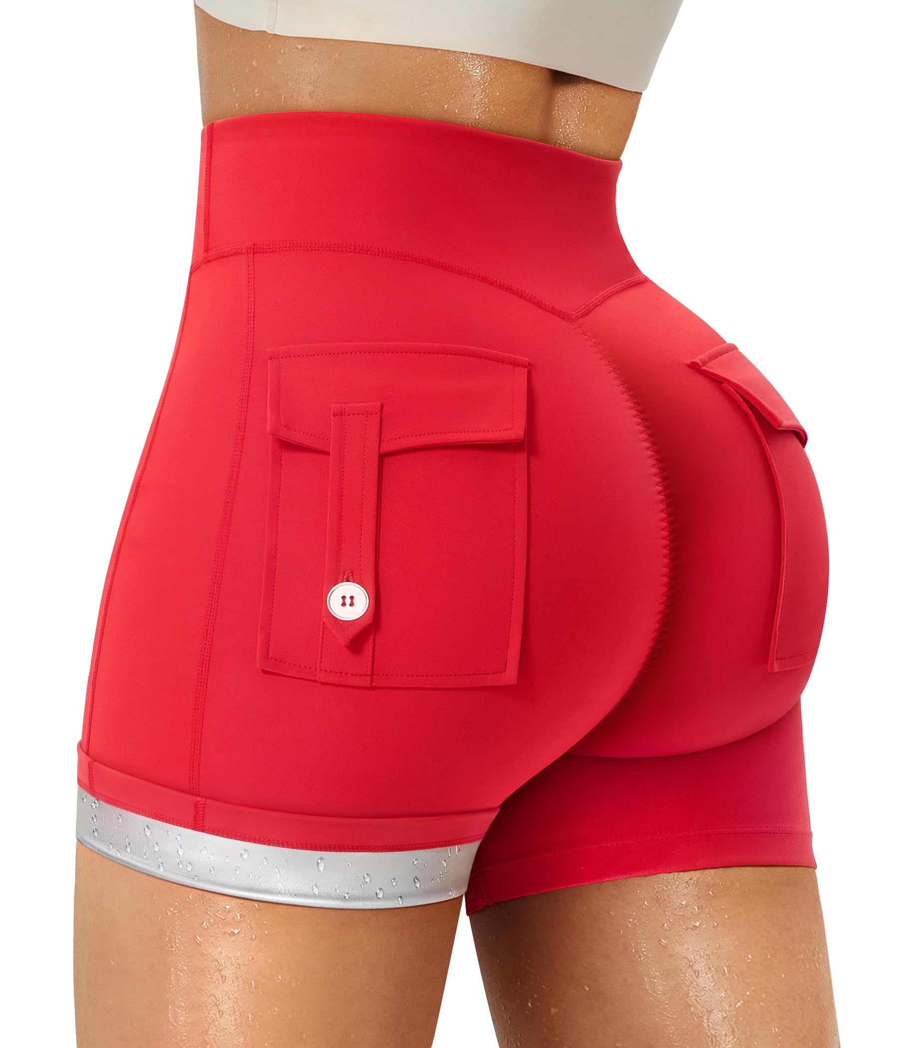 Junlan Sauna Suit Women High Waisted Sweat Shorts Cargo Pockets 4.5" - image 1