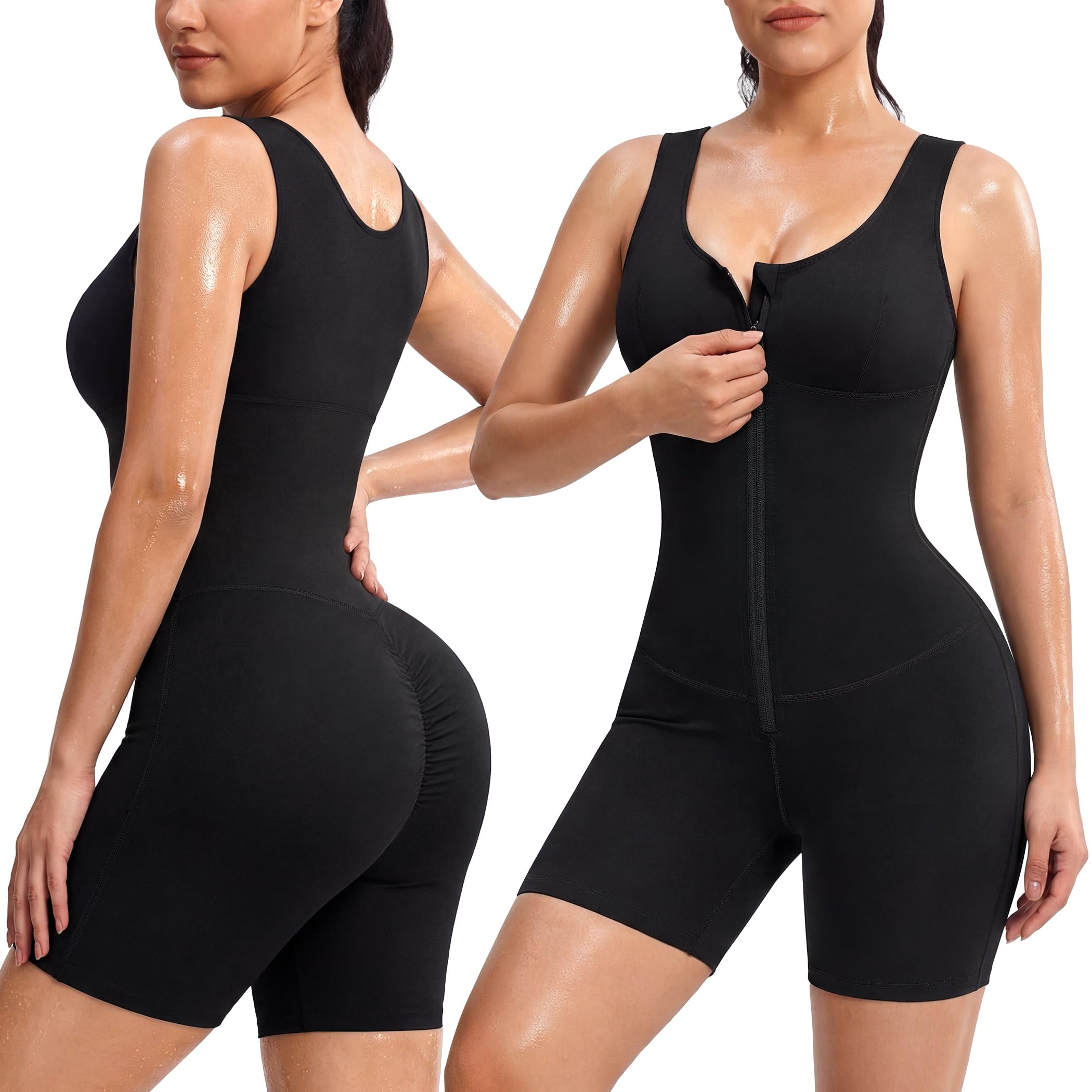 Junlan Sauna Suit Women Full Body Sleeveless Jumpsuit Zipper Waist - image 1