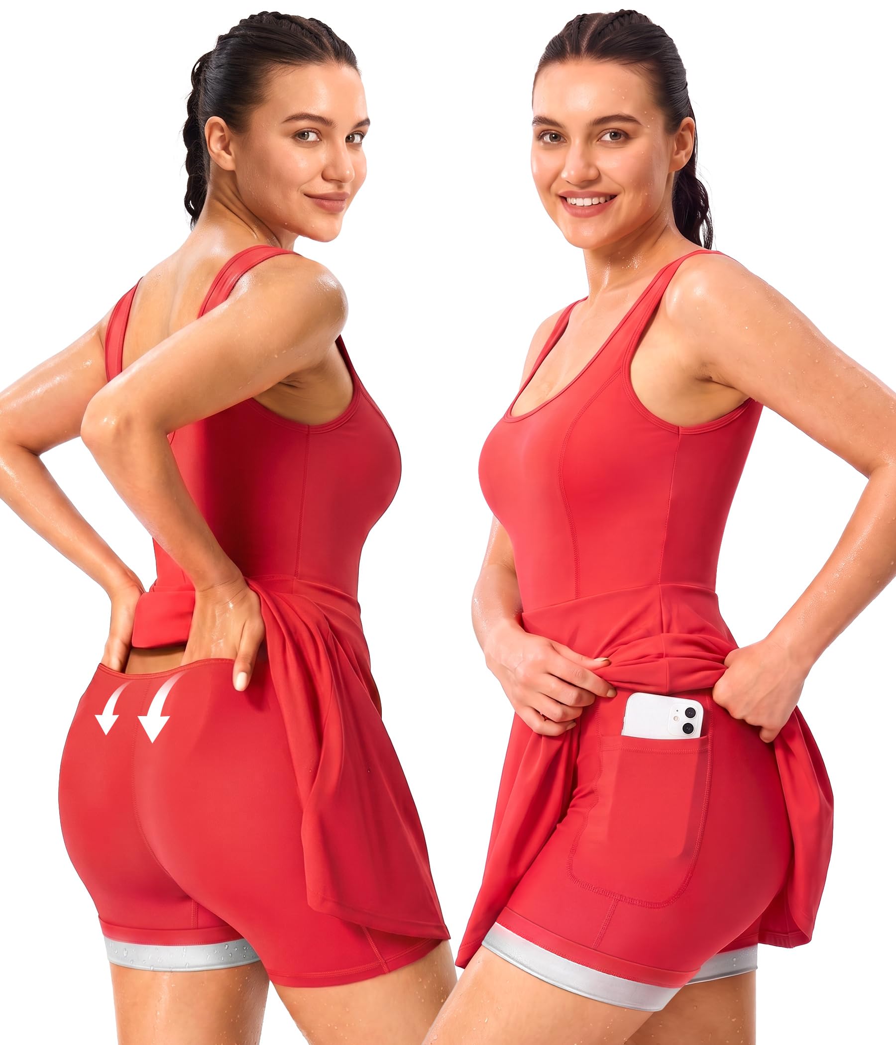 Junlan Sauna Suit Women Workout Dress Built-in Shorts Back V-Neck 2-in-1 - image 1
